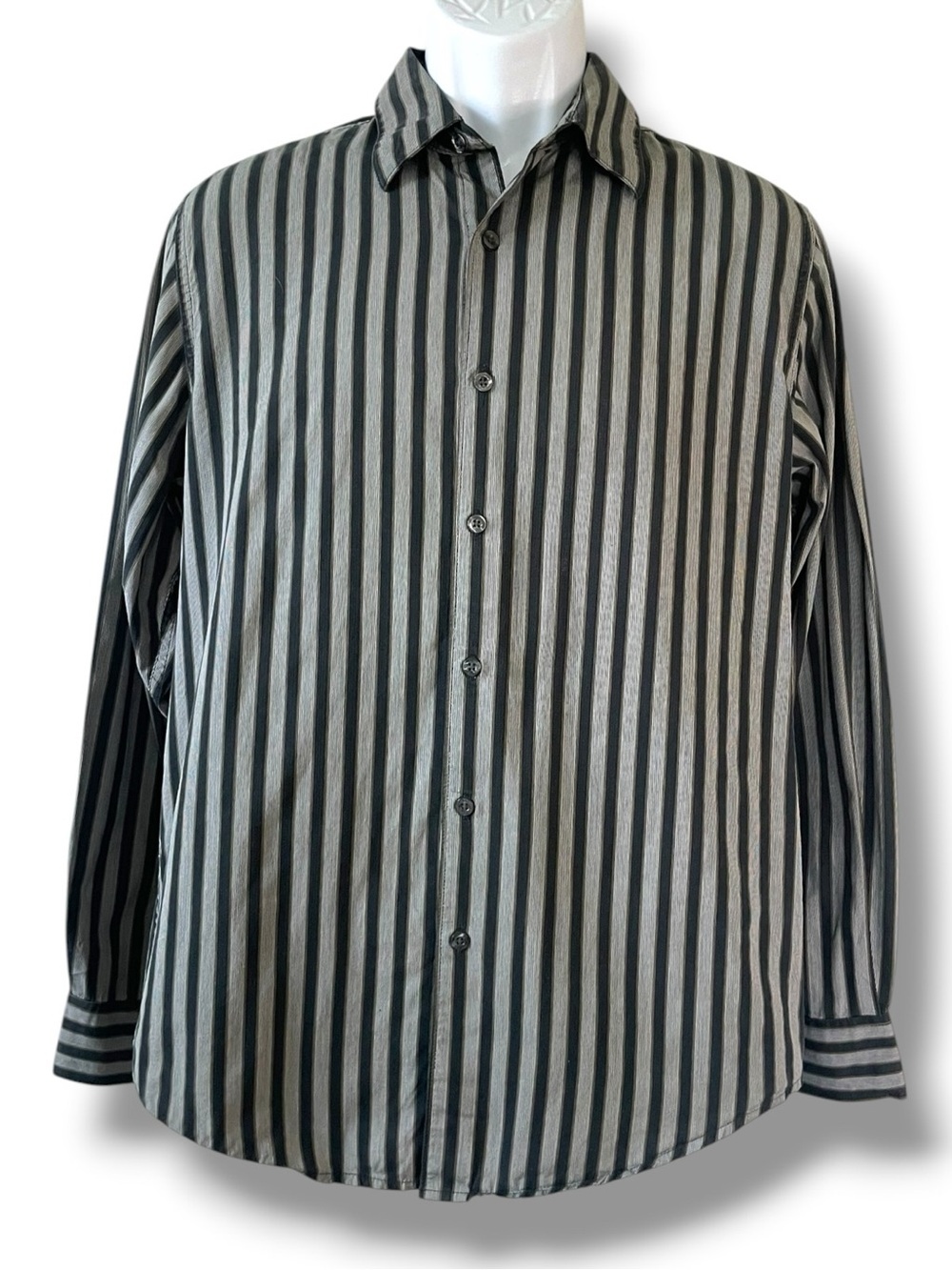 Structure Premium Woven Stripe Button Down Shirt Men’s Medium Gray Black Cotton